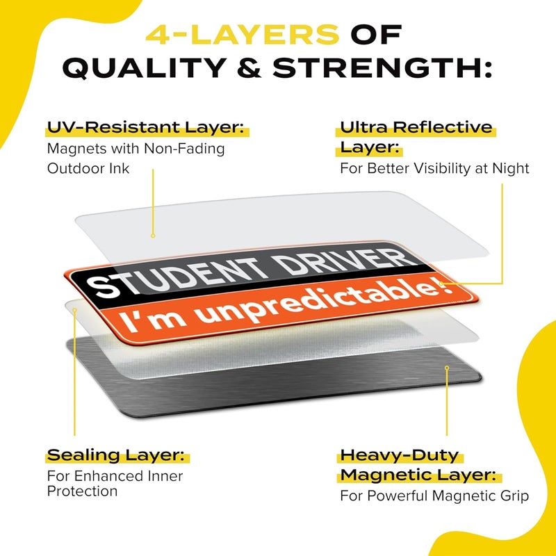 HEY-OKEY 3-Pack Student Driver Magnet for Car – Metal Only (Not for Plastic/Aluminum) – Funny Please Be Patient Reflective Magnetic Bumper Sticker – Removable Rookie Safety Signs – 10 x 3.5 in - Image 5